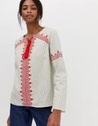 The Jetset Diaries Essence Embroidered Tassel Blouse-cream