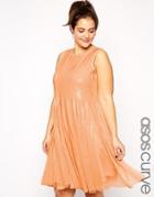 Asos Curve Mesh & Sequin Skater Dress - Nude