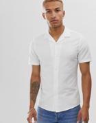 Asos Design Skinny Fit Casual Oxford Shirt In White With Revere Collar - White