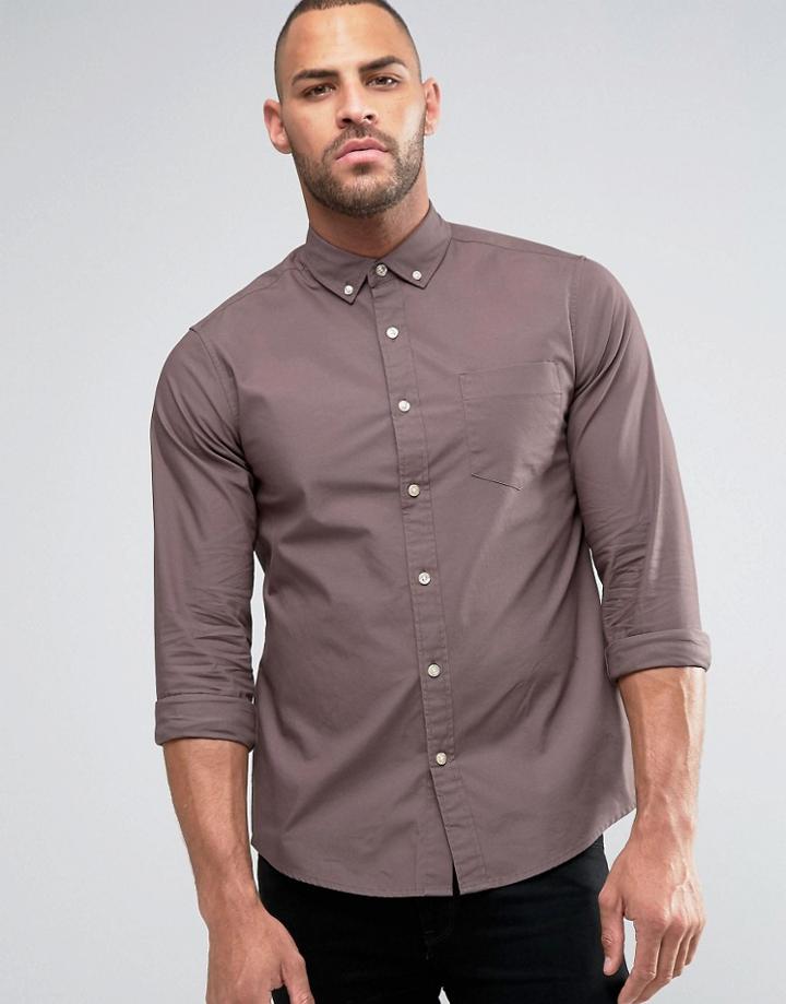 Asos Textured Twill Shirt In Purple In Regular Fit - Red