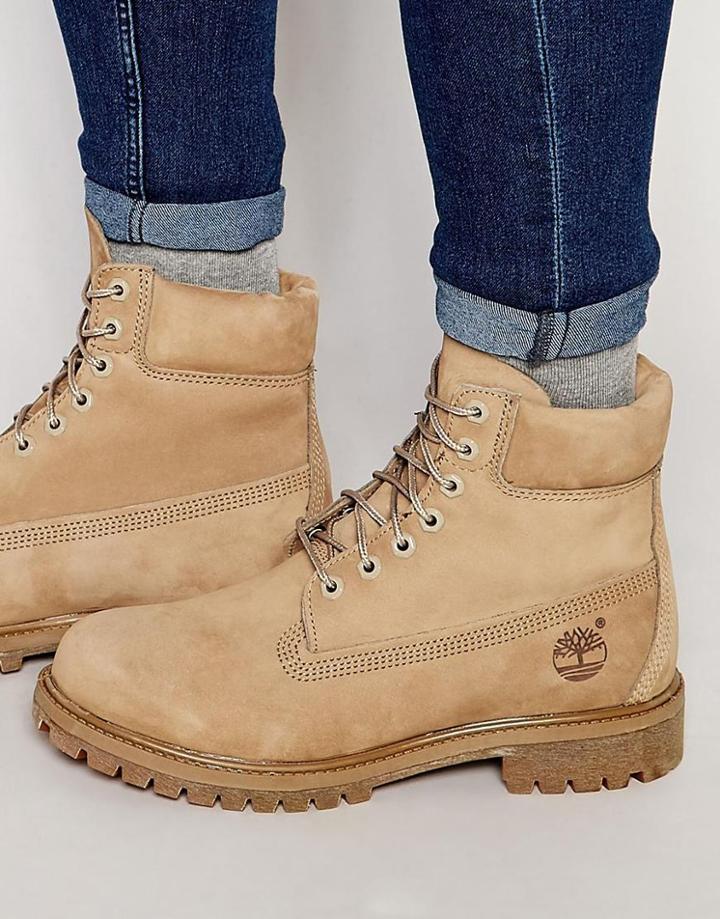 Timberland Icon 6 Inch Leather Premium Boots - Beige
