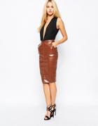 Missguided Faux Leather Pencil Skirt - Brown