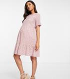 Pieces Maternity Mini Smock Dress In Pink Ditsy Floral-multi