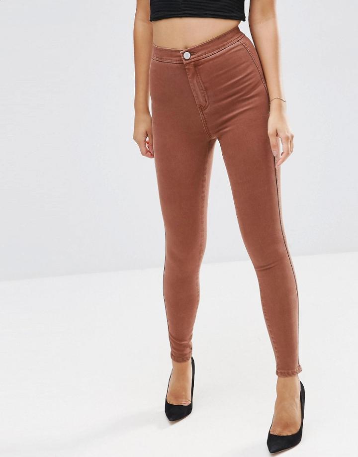 Asos Rivington High Waist Denim Jeggings In Burnt Orange - Orange