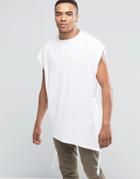 Asos Super Oversized T-shirt With Raw Neck And Shaped Hem With Hanging Ties - White