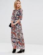 Style London Maxi Dress In Scarf Print With Contrast Trims - Navy