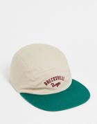 Asos Design Soft Cotton 5 Panel Cap With Burger Embroidery In Green And Ecru-multi