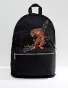 Asos Backpack In Black With Tiger Embroidery - Black