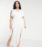 Asos Design Curve Recycled Gathered Detail Maxi Beach Dress In White