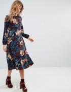Asos Midi Dress In Large Scale Floral Print - Multi