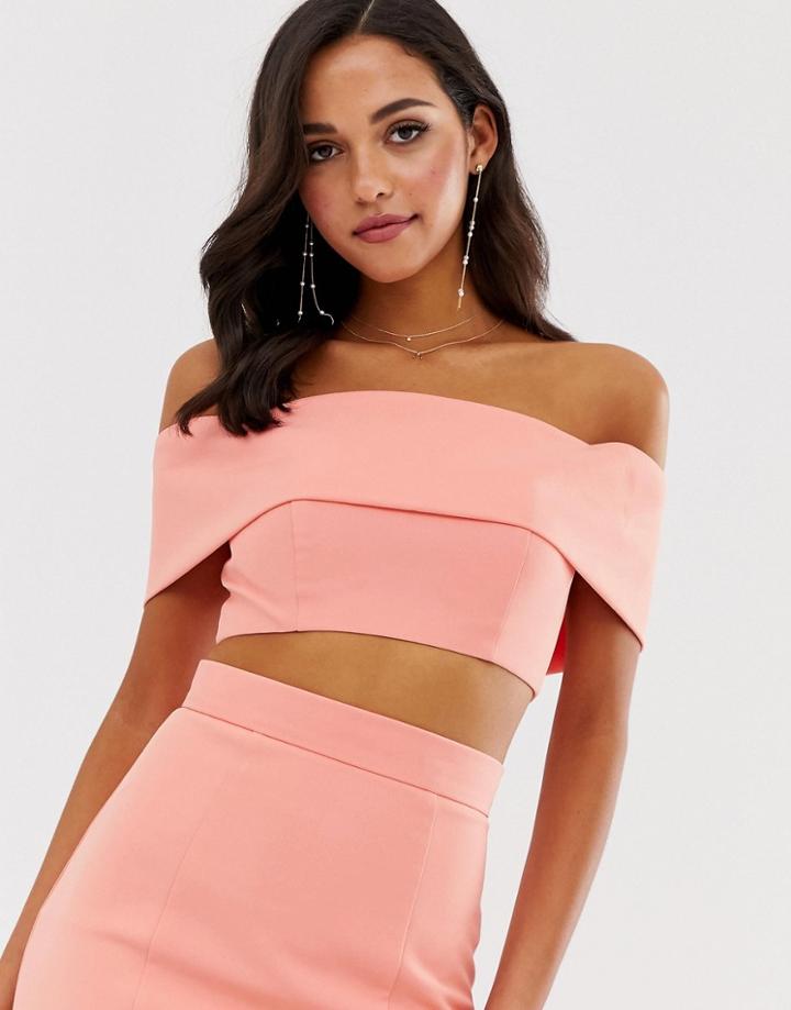 Jarlo Bardot Overlay Crop Top Two-piece In Coral - Pink