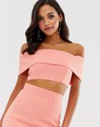 Jarlo Bardot Overlay Crop Top Two-piece In Coral - Pink