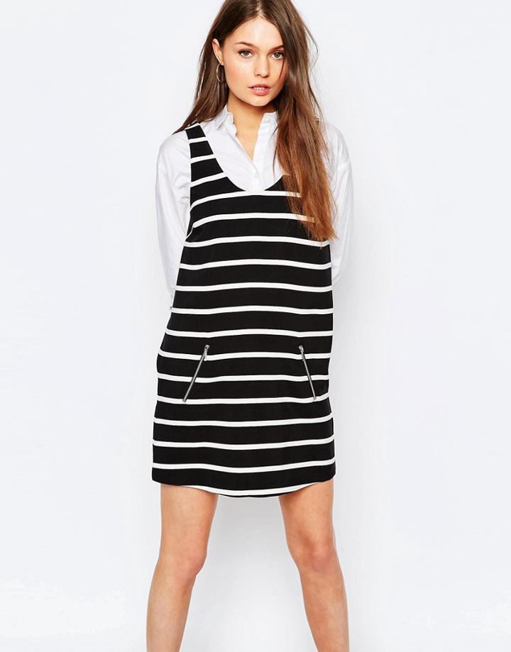 New Look Stripe Sleeveless Dress - Black