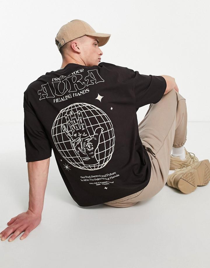 Asos Design Oversized T-shirt In Brown With Mystic Back Print