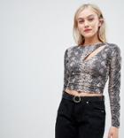 Asos Design Petite Top With Slash Neck In Snake Print - Multi