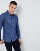 Lee Jeans Pindot Button Down Denim Shirt In Deep Indigo-blue