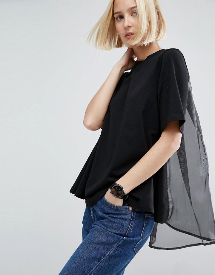 Asos White Organza Cape Back T-shirt - Black