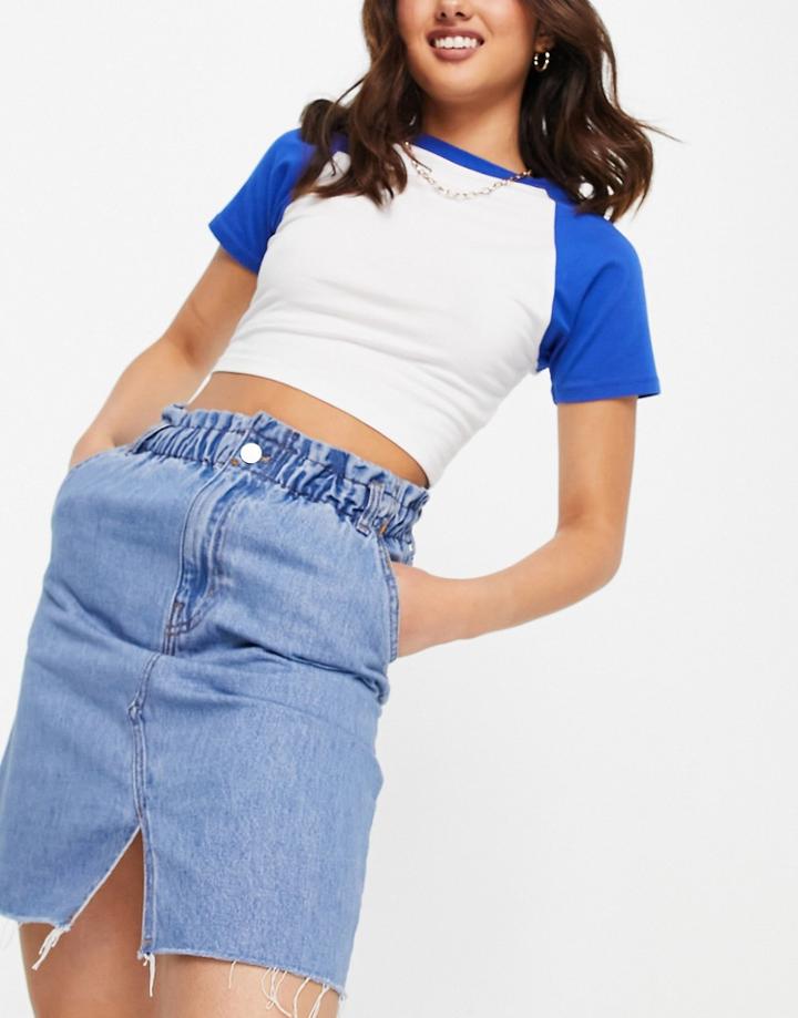 Monki Annie Organic Cotton Blend Denim Mini Skirt In Mid Wash-blues