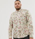 Asos Design Plus Slim Fit Floral Shirt In Ecru-white