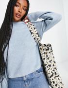 Vero Moda High Neck Sweater In Light Blue-blues