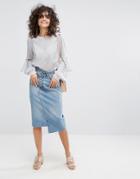 Evidnt Asymmetric Denim Midi Skirt - Blue