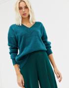 Miss Selfridge V Neck Sweater In Teal - Green