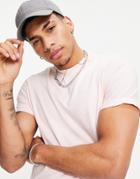 Asos Design T-shirt With Roll Sleeves In Light Pink