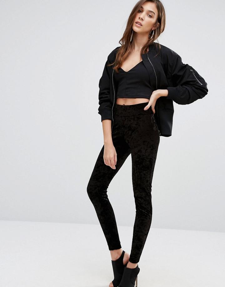 New Look Crushed Velvet Legging - Black