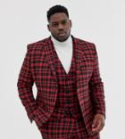 Asos Design Plus Super Skinny Suit Jacket In Red Plaid Check - Red