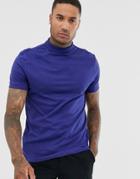 Asos Design T-shirt With Rib Roll Neck In Navy