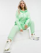 Asos Design Tracksuit Hoodie/slim Sweatpants With Tie In Organic Cotton In Apple Green