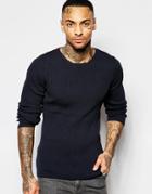 Asos Fitted Fit Ribbed Sweater - Navy