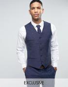 Noak Skinny Suit Vest In Linen Nepp - Navy