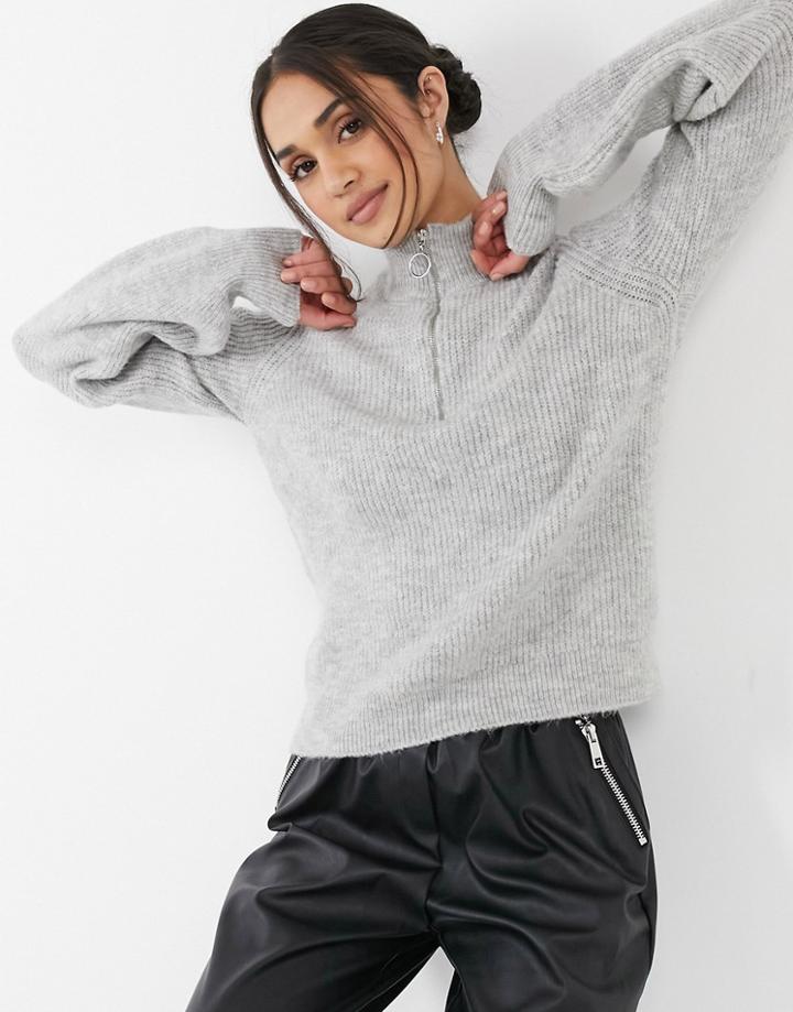 Vero Moda Sweater With High Neck And Half Zip In Gray-grey