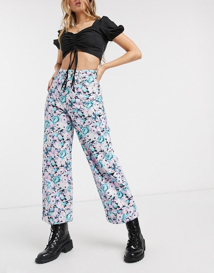 Asos Design 'boyfriend' Jean With Turn Up In Floral Print-multi