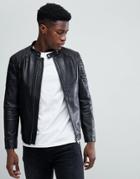 Selected Homme Leather Racer Jacket - Black