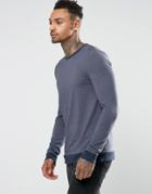 Asos Muscle Long Sleeve T-shirt With Contrast Rib Hem And Cuffs - Navy