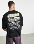 Asos Design Oversized T-shirt In Black With California Skate Back & Chest Print