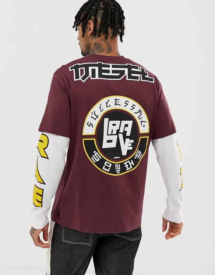 Diesel T-sound Layer Long Sleeve T-shirt - Red