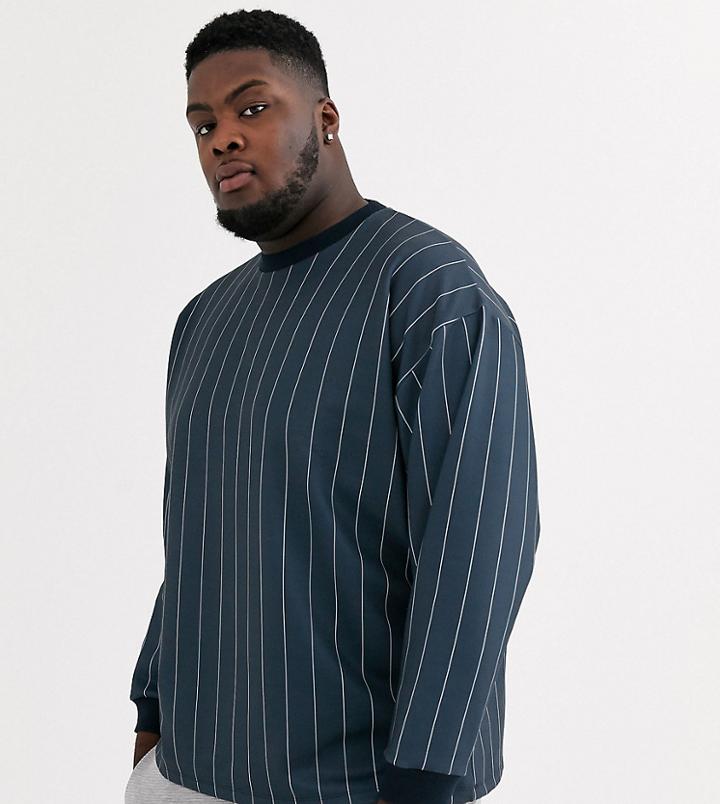 Asos Design Plus Oversized Sweatshirt In Navy With White Stripes
