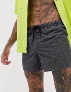 Asos Design Swim Short With In Black Acid Wash Short Length - Black