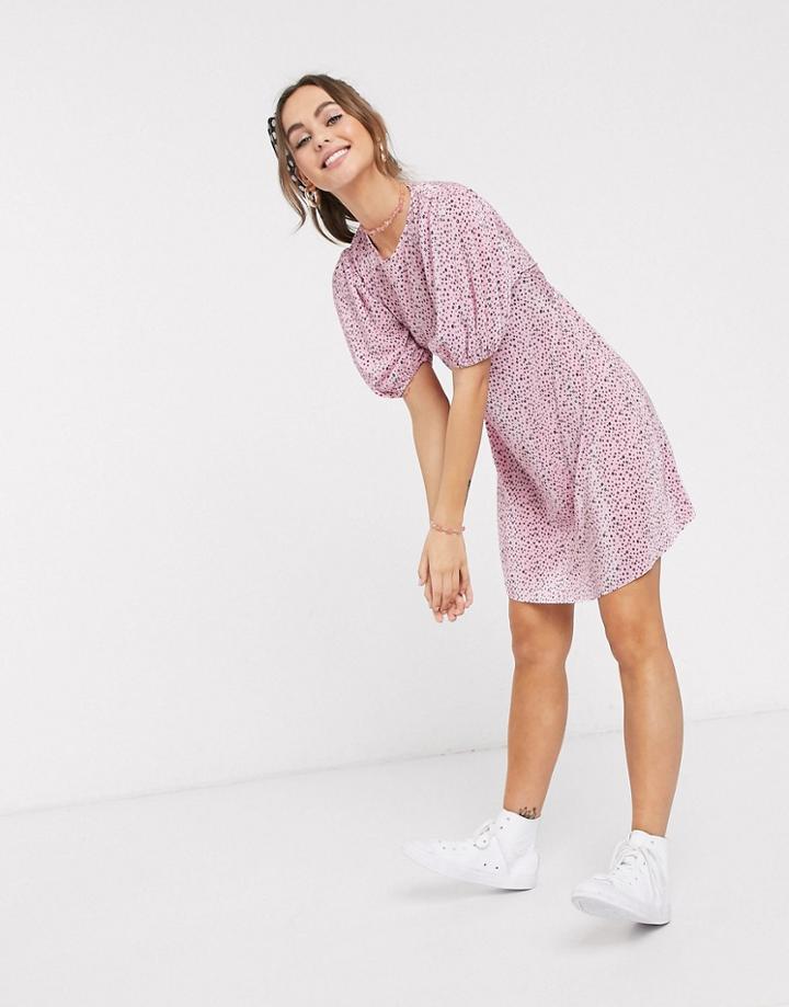 Asos Design Plisse Mini Dress In Pink Print