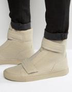 Asos High Top Sneakers In Stone Faux Suede With Straps - Stone