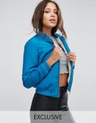 Missguided Faux Shearling Lined Bomber Jacket - Blue
