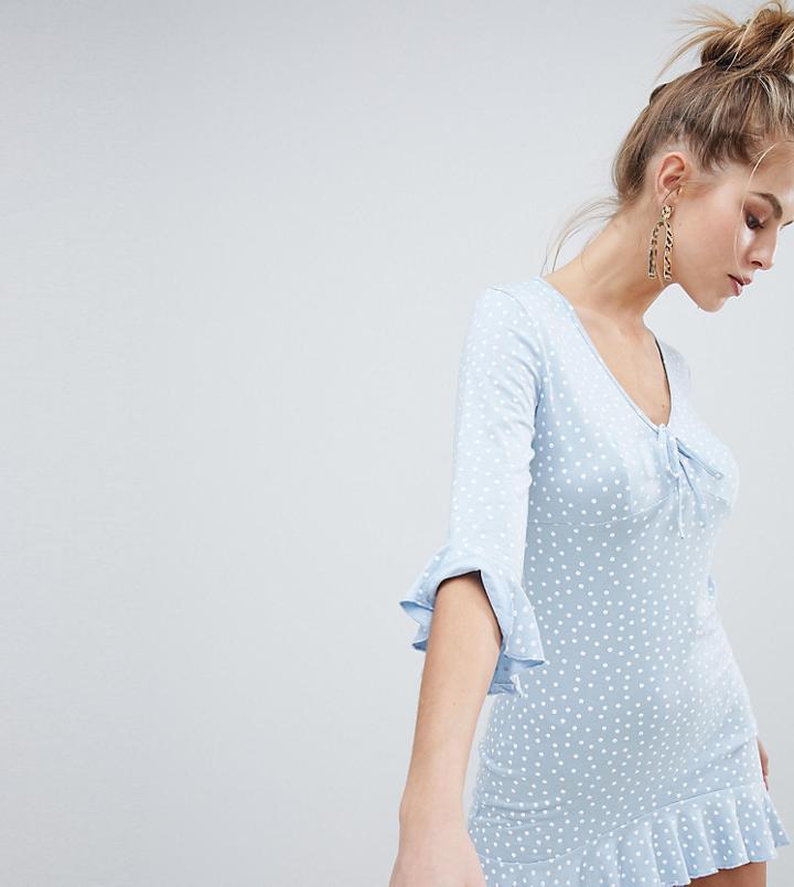 Boohoo Polka Dot Frill Hem Dress - Blue
