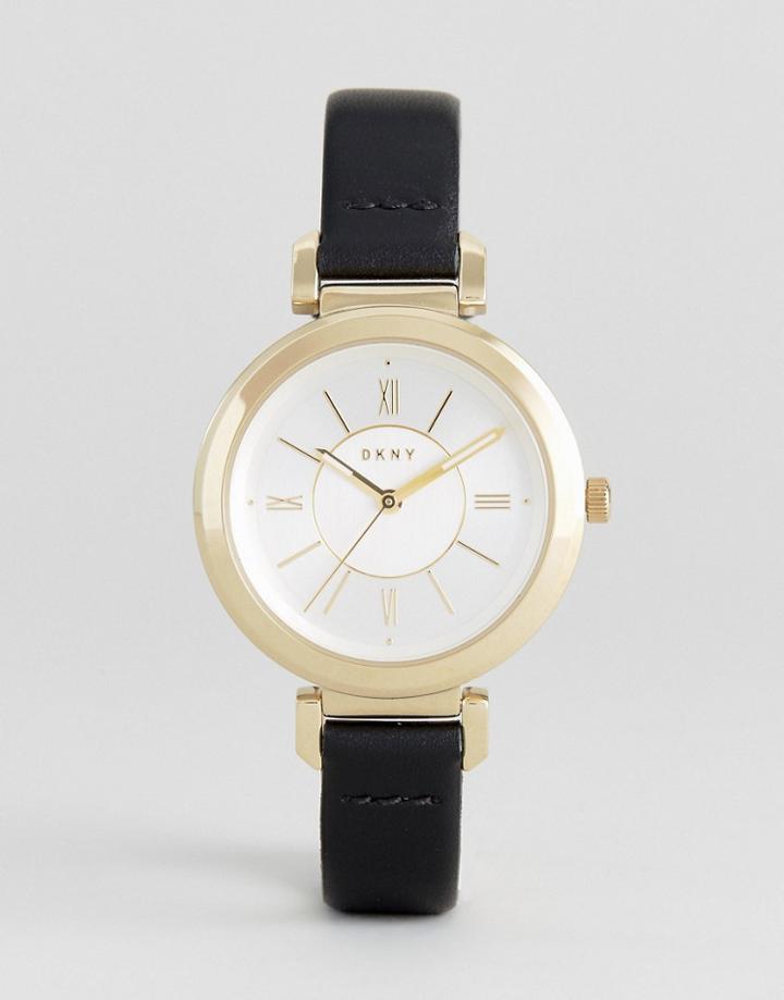 Dkny Leather Ellington Watch - Black