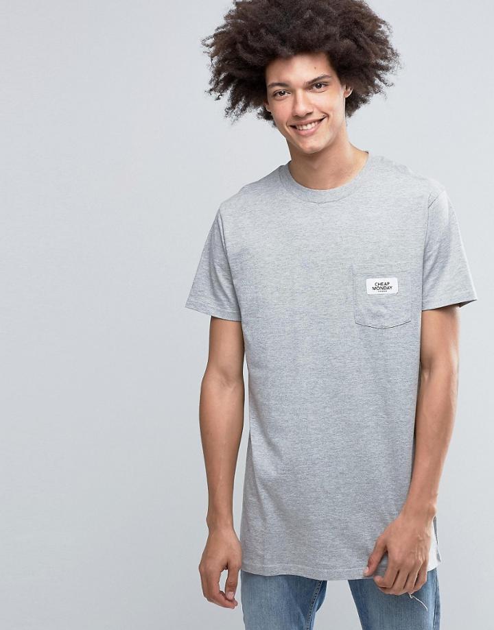 Cheap Monday Dragged Long T-shirt Logo Pocket Gray - Gray