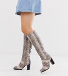 Truffle Collection Wide Fit Heeled Pull On Boots In Snake