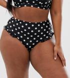 Peek & Beau Curve Exclusive Eco High Waist Bikini Bottom With Ruffles In Polka Dot - Multi