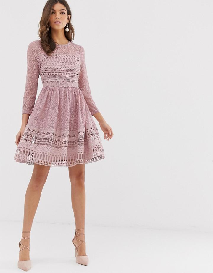 Asos Design Premium Lace Mini Skater Dress - Pink